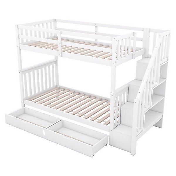 HAUSS SPOLE Etagenbett 90x200cm, mit zwei Schubladen, hohe Geländer, Treppe günstig online kaufen