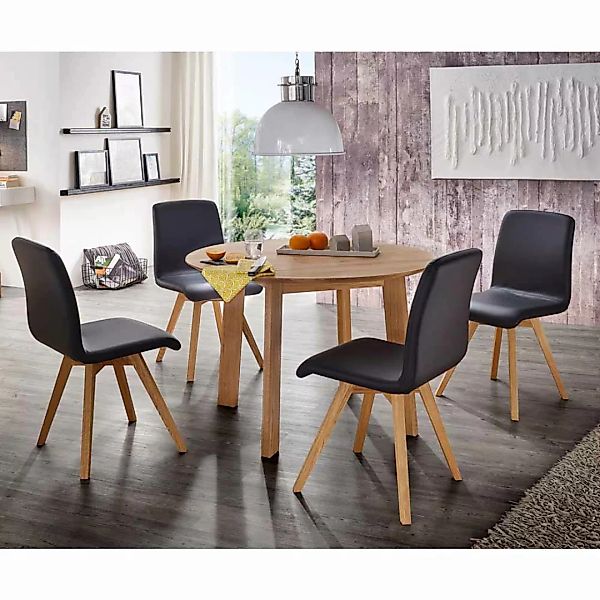 Esstisch mit Stühlen mit rundem Tisch Stühle in Schwarz Kunstleder (fünftei günstig online kaufen