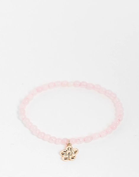 ASOS DESIGN – Elastisches Armband mit rosa Perlen in Halbedelstein-Optik un günstig online kaufen