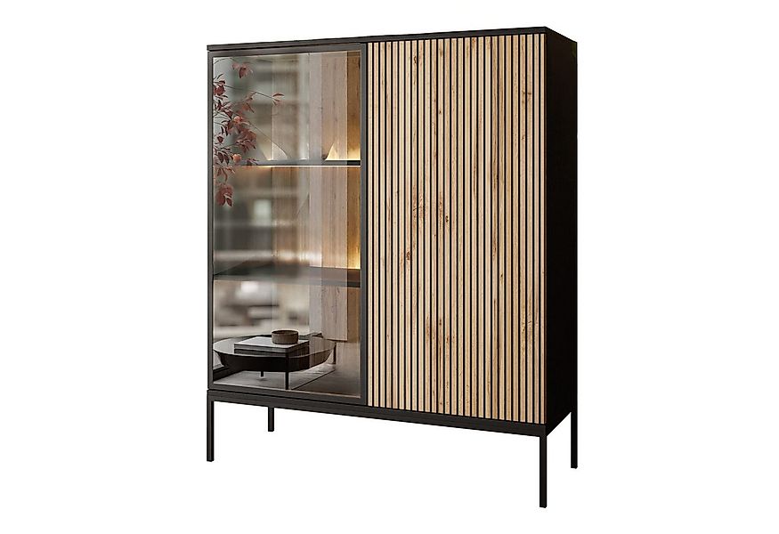 Lookway Hochschrank ECLIPSE WT104 niedrige Vitrine mit Beleuchtung Eiche sc günstig online kaufen