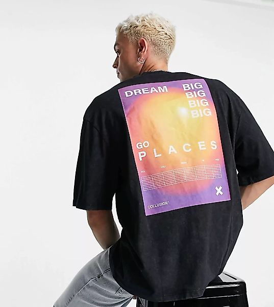 COLLUSION – Oversize-T-Shirt mit Acid-Waschung in Anthrazit und Text-Print, günstig online kaufen
