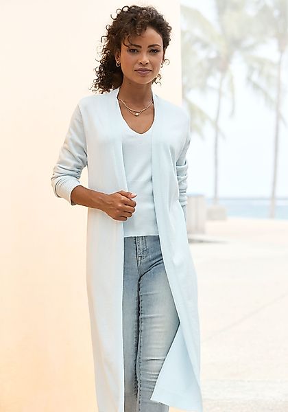 LASCANA Cardigan, mit seitlichen Schlitzen, Longstrickjacke aus weichem Rip günstig online kaufen