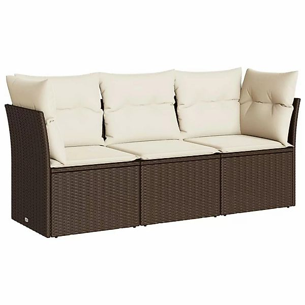 vidaXL 3-tlg Garten-Sofagarnitur mit Kissen Braun Poly Rattan Modell 1 günstig online kaufen