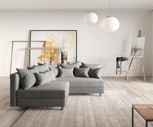 DELIFE Ecksofa Clovis, Grau Flachgewebe Ottomane günstig online kaufen
