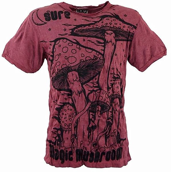 Guru-Shop T-Shirt Sure Herren T-Shirt Magic Mushroom - bordeaux Goa Style, günstig online kaufen