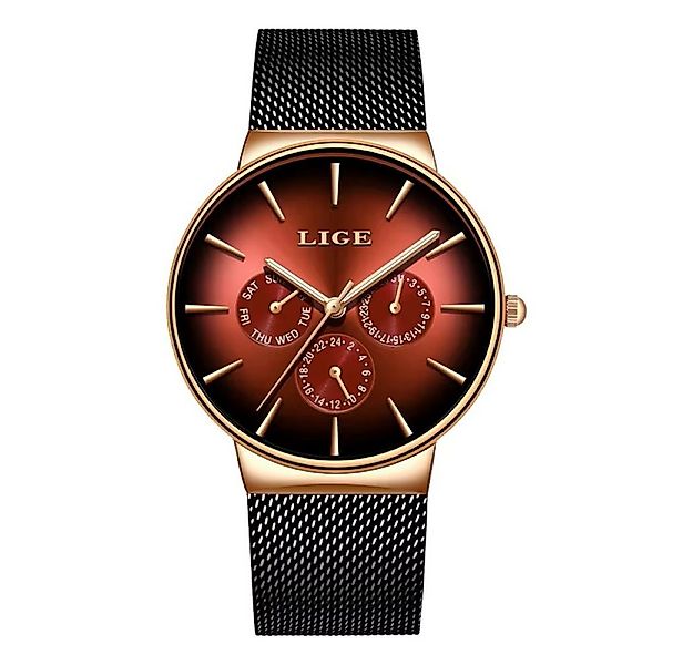 Lige Quarzuhr Lige 9936 Damenuhr Chrono Netzarmband Zifferblatt Rot L-9936 günstig online kaufen
