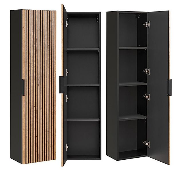 Lomadox Hochschrank XANTEN-56 anthrazit, Wotan Eiche Nb., schwarze Rillen, günstig online kaufen