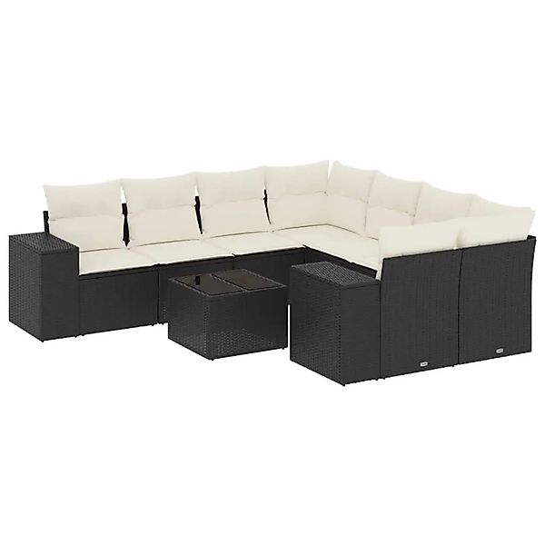 vidaXL 9-Tlg Garten-Sofagarnitur mit Kissen Schwarz Poly Rattan 3222355 günstig online kaufen