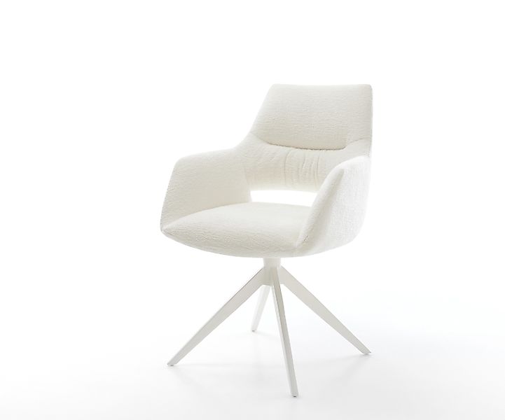 Drehstuhl Yago-Flex mit Armlehnen Bouclé Soft Beige Kreuzgestell breit Weiß günstig online kaufen