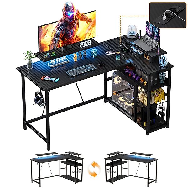 HOMALL Gamingtisch L-förmiger Computertisch mit Steckdosen, günstig online kaufen