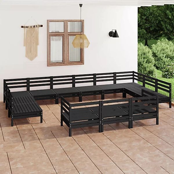 13-tlg. Garten-lounge-set Schwarz Massivholz Kiefer günstig online kaufen