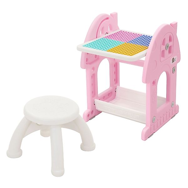 Joyz 2in1 Tafel-Spieltisch mit Kinderhocker Rosa-Weiß Staffelei Stuhl günstig online kaufen