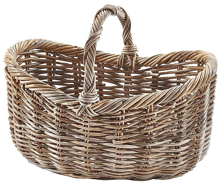 Kobolo Einkaufskorb Rattankorb Korb EMMA mit Henkel - Rattan kubu grey günstig online kaufen