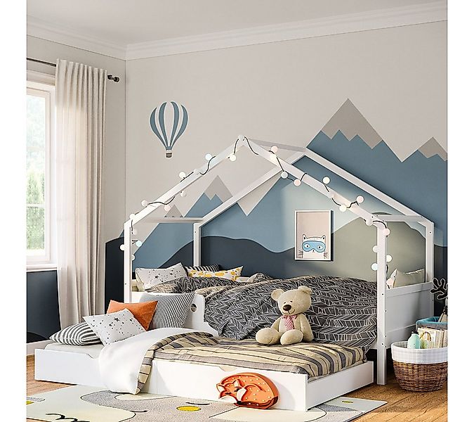 Bellabino Hausbett Bela 90x200 cm aus Massivholz Kiefer (weiß inkl. Gästebe günstig online kaufen