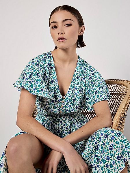 Apricot Midikleid Blumenkleid mit Flügelarmen günstig online kaufen