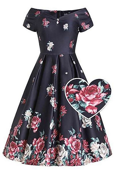 Dolly and Dotty A-Linien-Kleid Lily Black Falling Rose Off-Shoulder Vintage günstig online kaufen