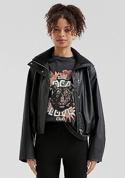 QS Funktionsjacke Outdoor-Jacke Gerade geschnittene Jacke in Lederoptik günstig online kaufen