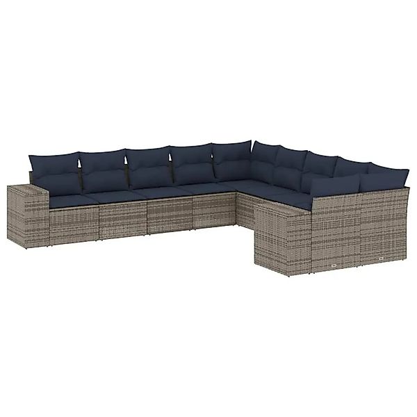 vidaXL 10-Tlg Gartensofa-Set mit Kissen Grau Polyrattan 3223110 günstig online kaufen