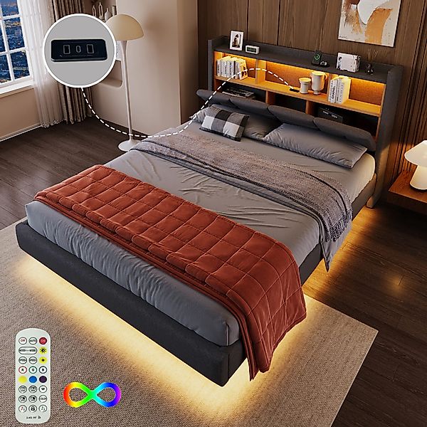 Flieks Polsterbett, LED Schwebebett 140x200cm mit günstig online kaufen