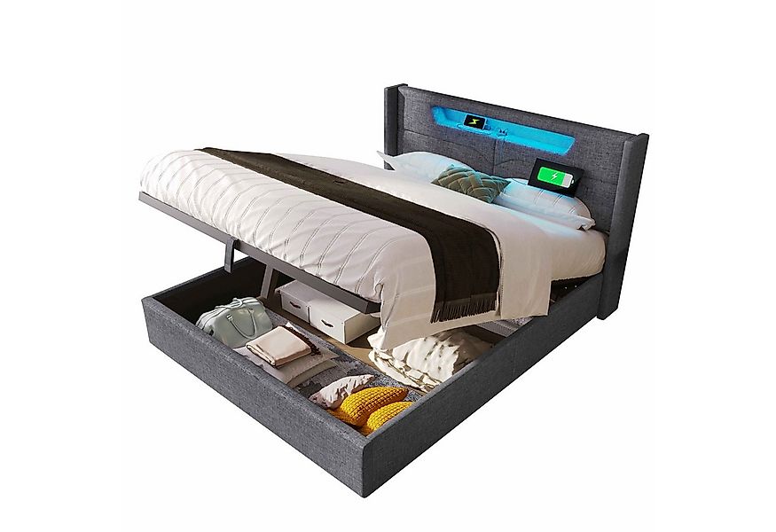 BlingBin Polsterbett Doppelbett Stauraumbett (1-tlg., Jugendbett 140x200 mi günstig online kaufen