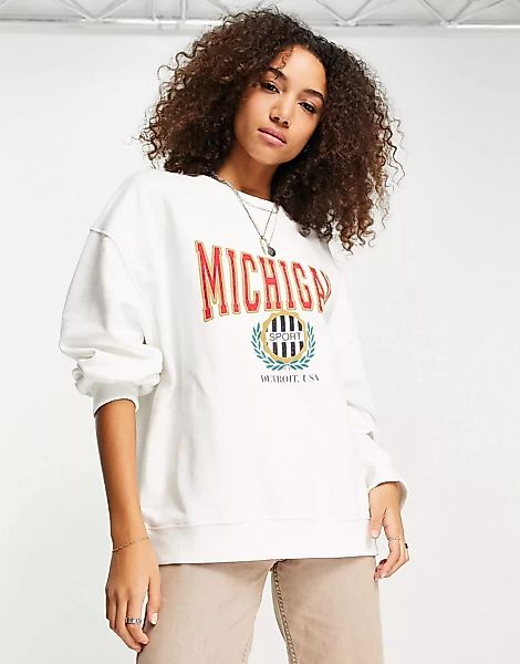 Topshop – Sweatshirt in Weiß mit „Michigan“-Schriftzug günstig online kaufen