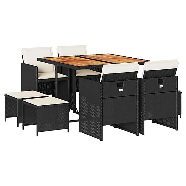 vidaXL 9-Tlg Garten-Essgruppe mit Kissen Schwarz Poly Rattan 3210603 günstig online kaufen