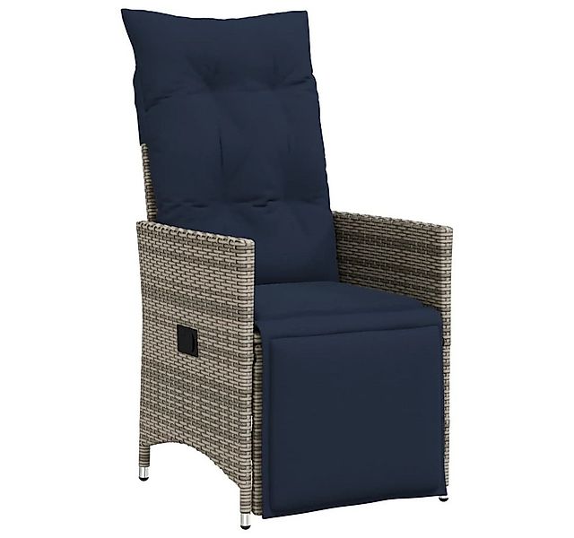 vidaXL Gartenstuhl Gartensessel Verstellbar mit Kissen Grau Poly Rattan (1 günstig online kaufen
