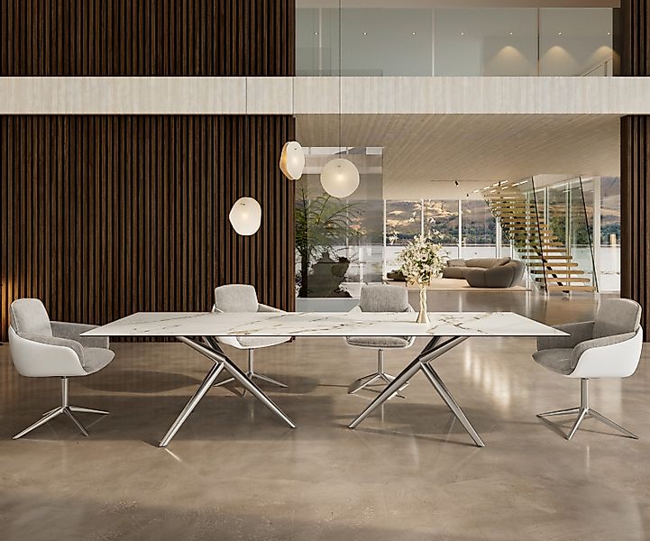 Esstisch Edge 300x100 Keramik Calacatta Luxe Weiß-Gold-Grau Estelar rund Ed günstig online kaufen