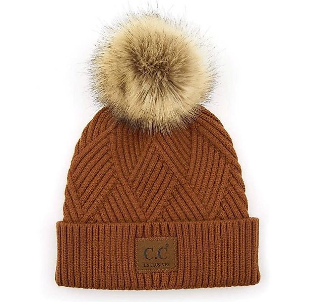 Truly Contagious Strickmütze CC Criss-Cross Beanie mit Kunstpelz-Bommel Gef günstig online kaufen