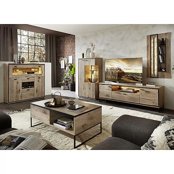 Wohnmöbel Set braun RINGSTED-55 in Eiche 5-teilig mit Couchtisch günstig online kaufen