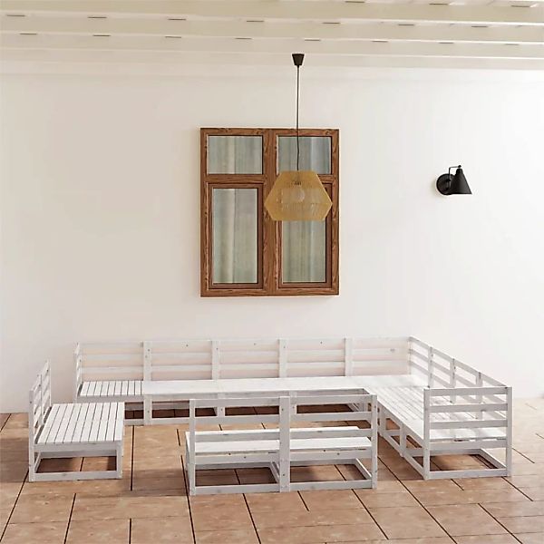 12-tlg. Garten-lounge-set Weiß Kiefer Massivholz günstig online kaufen
