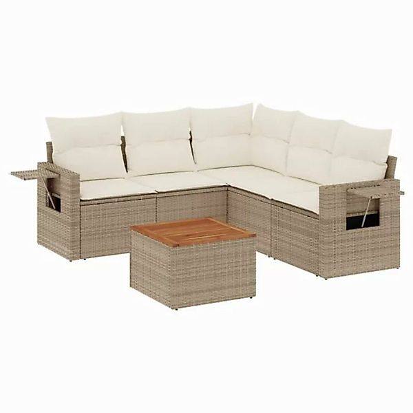 vidaXL Sofaelement 6-tlg. Garten-Sofagarnitur mit Kissen Beige Poly Rattan günstig online kaufen