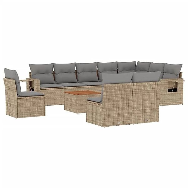 vidaXL 11-Tlg Garten-Sofagarnitur mit Kissen Beige Poly Rattan 3224617 günstig online kaufen