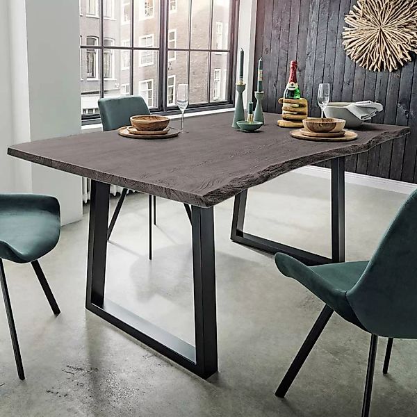 Baumkantentisch mit Bügelgestell Industry und Loft Stil günstig online kaufen