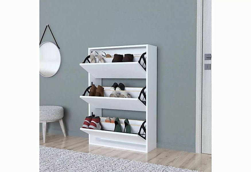 en.casa Schuhschrank »Aurskog« mit Kipptüren 110x735x24cm Weiß günstig online kaufen