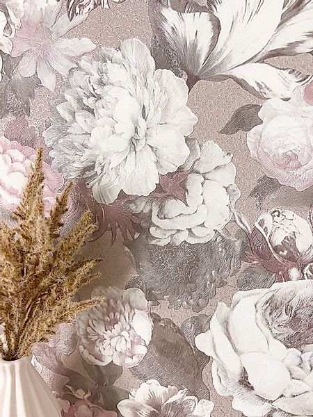 Newroom Vliestapete, Rose Tapete Floral Blumen - Vintage Blumentapete Weiß günstig online kaufen