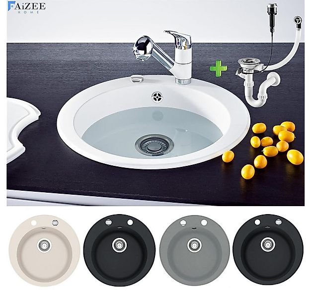 Faizee Home Granitspüle Vela Ø 49cm verschiedene Farben wahlweise mit o. oh günstig online kaufen