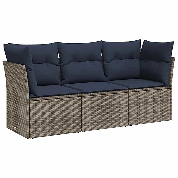 vidaXL 3-Tlg Garten-Sofagarnitur mit Kissen Grau Poly Rattan 3217211 günstig online kaufen