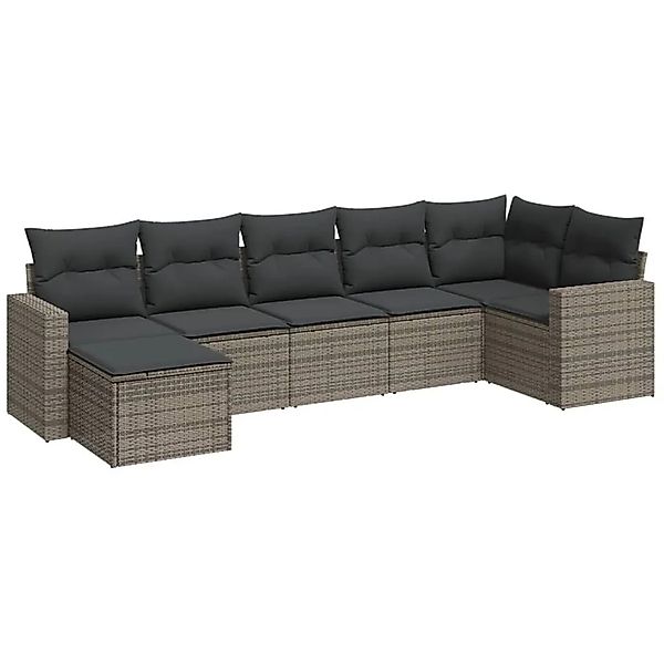 vidaXL 7-Tlg Garten-Sofagarnitur mit Kissen Grau Poly Rattan 3251617 günstig online kaufen