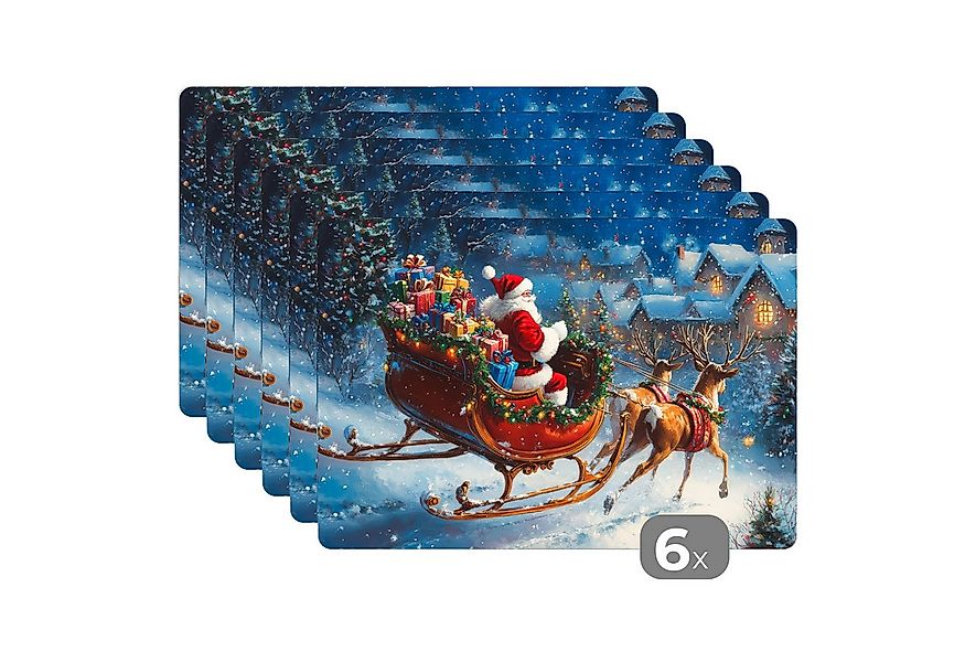 MuchoWow Platzset Weihnachtsmann - Rentier - Weihnachten - Schnee, (6-St), günstig online kaufen