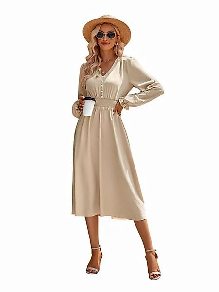 ZWY Dirndl V-Ausschnitt, tailliertes, einfarbiges knielanges Kleid. günstig online kaufen