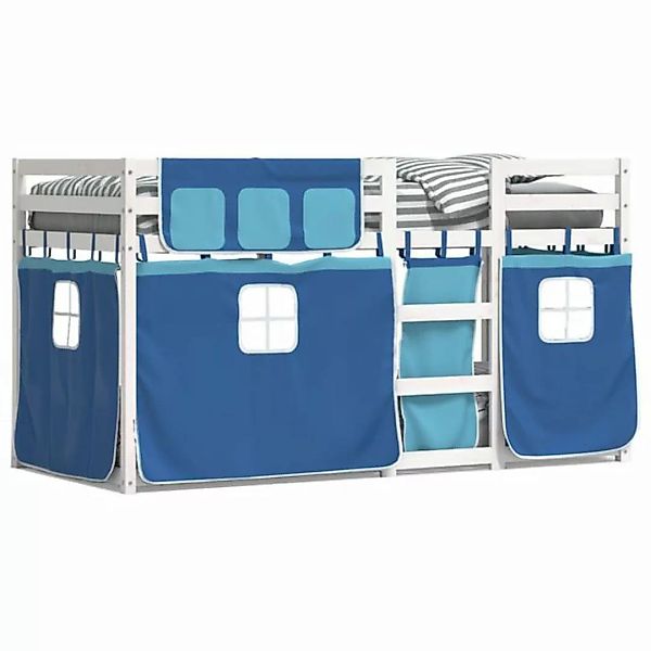 vidaXL Bett Etagenbett mit Vorhängen Blau 90x190 cm Massivholz Kiefer günstig online kaufen