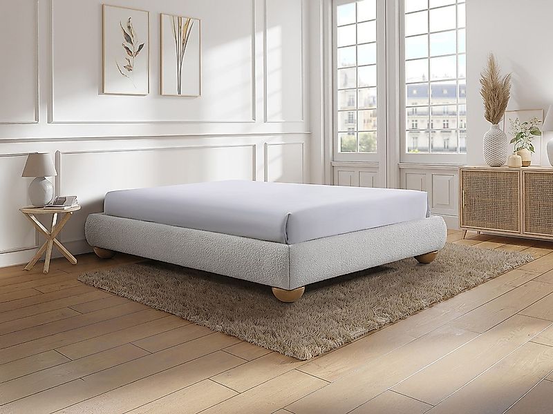 Deko-Polster-Bettgestell - 160 x 200 cm - Bouclé-Stoff - Weiß - ELENAE von günstig online kaufen