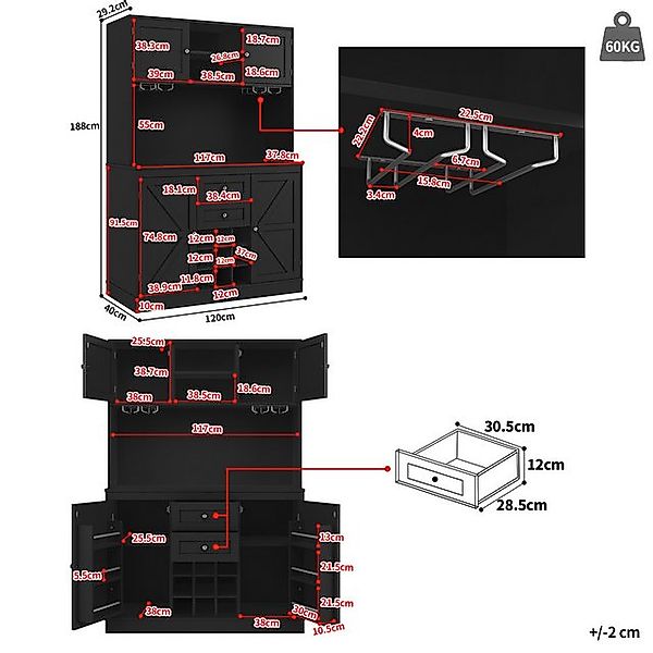 Odikalo Küchenbuffet Küchenschrank Küchenanrichte Hochschrank Sideboard Buf günstig online kaufen