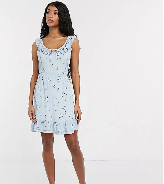 Wednesday's Girl – Mini-Trägerkleid mit Schnürung vorn und Blumendesign-Bla günstig online kaufen