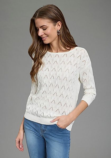 Laura Scott Ajourpullover mit femininen Lochmuster, 3/4 Ärmeln und U-Boot A günstig online kaufen