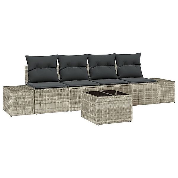 vidaXL Loungesofa 5-teiliges Garten Sofa Set mit Kissen Hellgrau Poly-Ratta günstig online kaufen