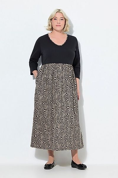Ulla Popken Maxikleid Jerseykleid A-Linie V-Ausschnitt 3/4-Arm günstig online kaufen
