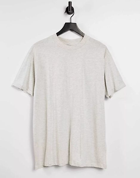 Brave Soul – T-Shirt mit Rollärmeln in Ecru meliert-Weiß günstig online kaufen