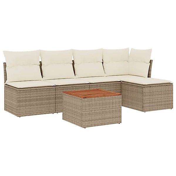 vidaXL 6-Tlg Garten-Sofagarnitur mit Kissen Beige Poly Rattan 3223601 günstig online kaufen